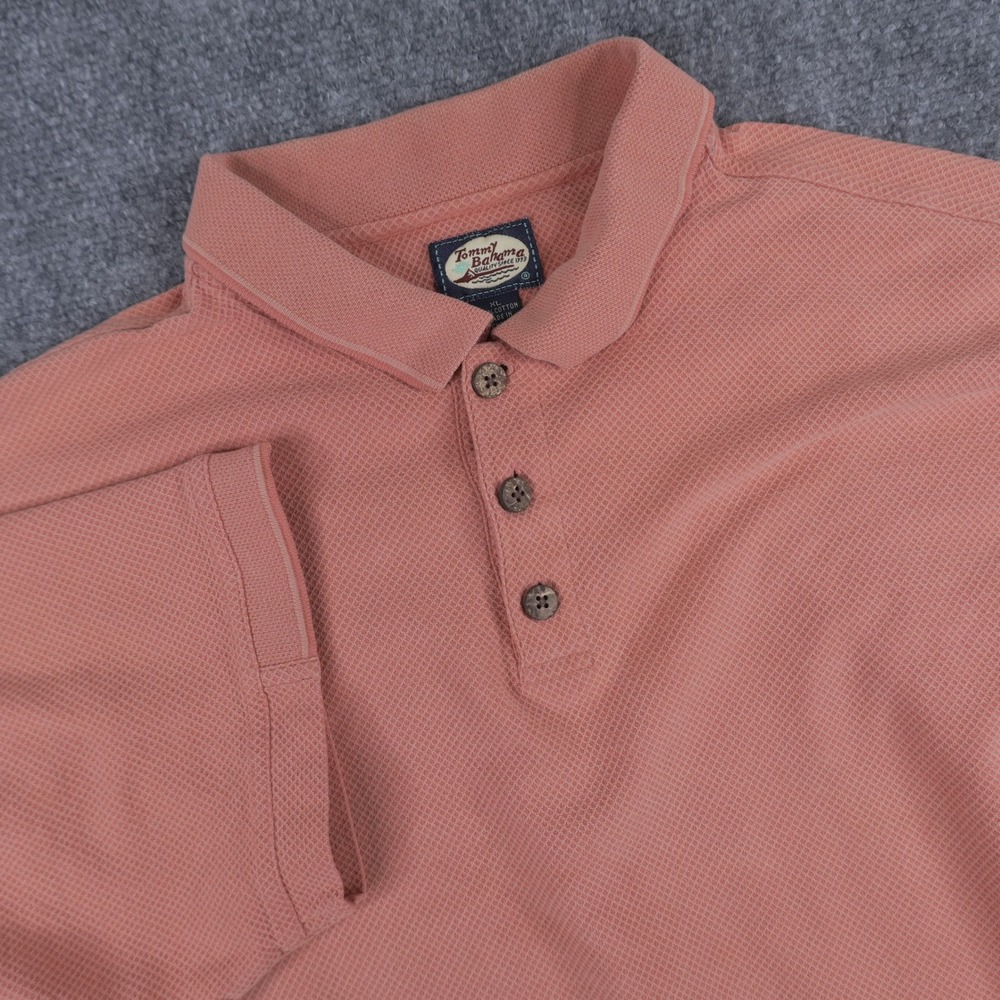 Tommy Bahama Polo Shirt Mens XL Salmon Pink Textured Cotton Short Sleeve‎